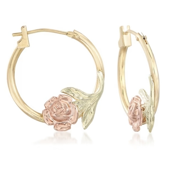 14k three tone gold rose hoops - Picture 2 of 2
